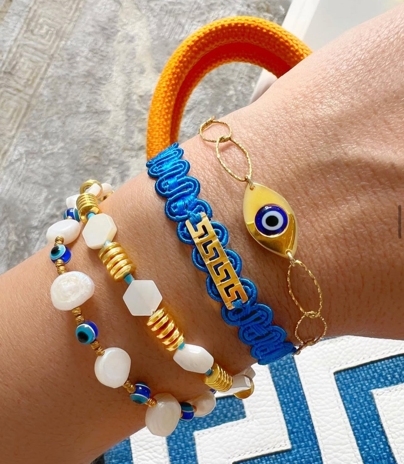 Fabric Bracelets with Gold Charms