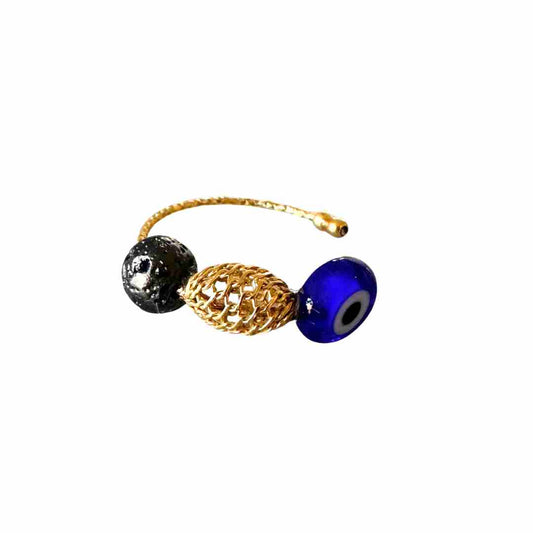 Lava Stone Ring with Gold Net and Eye