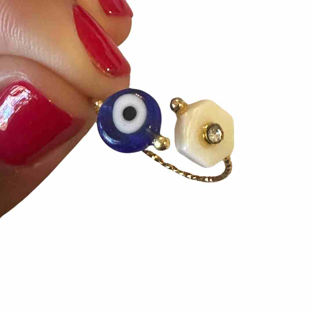 Evil Eye and Mother of Pearl Ring Twist Ring